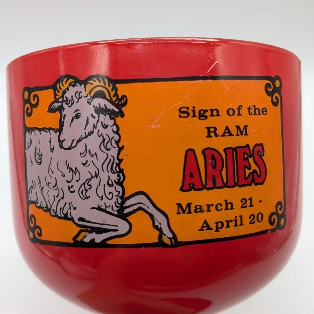 Vintage 70s Indiana Glass Red Orange Aries Zodiac Goblet